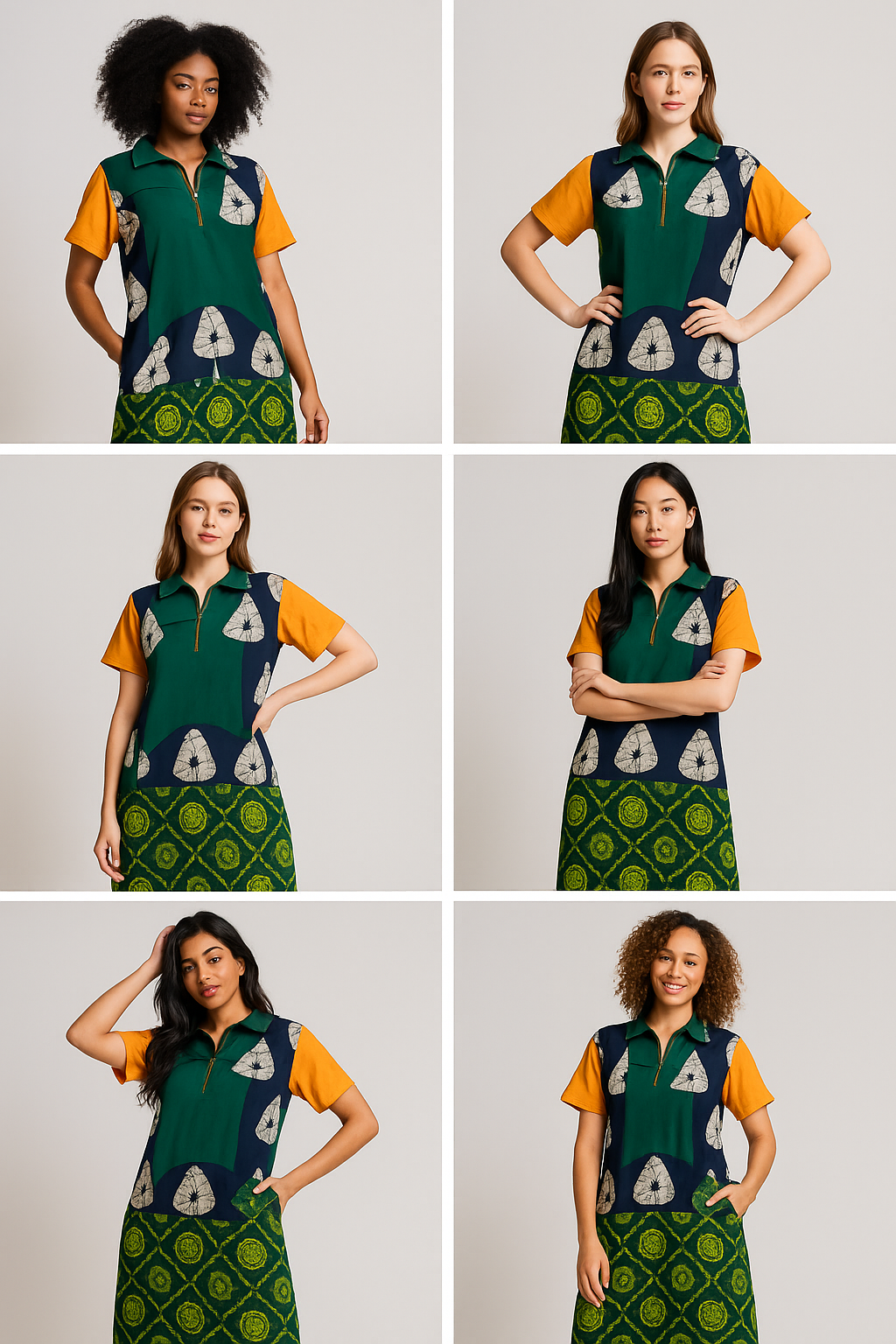 Green & Mustard Half Zip Dress